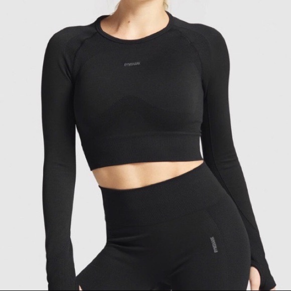 Gymshark Flex Black Long Sleeve Crop Top - Picture 1 of 4
